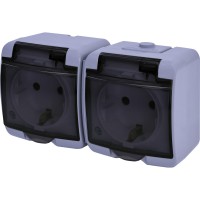 Розетка двухместная Eti Hermetics RHE-2sd-SR с з/к IP54 серая/прозрачная крышка (4668073)
