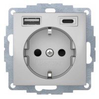 Розетка с з/к 16А/250В + 2хUSB A-С /3A Berker S.1 (алюминий)
