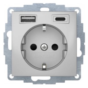 Розетка с з/к 16А/250В + 2хUSB A-С /3A Berker S.1 (алюминий)