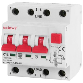 Вимикач диференційного струму E.Next e.rcbo.pro.4.C16.100 3P+N 16А С тип А 100мА (p0720021)
