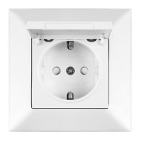Розетка одинарная Meridian, с крышкой и заслонками, белый
