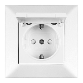 Розетка одинарна Meridian, з кришкою та заслінками, білий