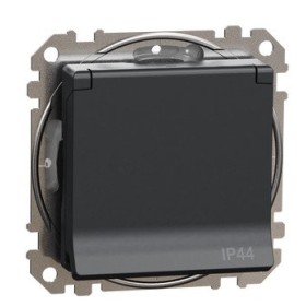 Розетка Schneider Electric Sedna Design & Elements с заземлением шторками и крышкой IP44 черная SDD214024