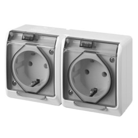 Розетка накладна 2-місна з кришкою димчаста Elektro-Plast Hermes IP44, 0325-01
