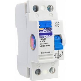 Пристрій захисного відключення Аско-Укрем ПЗВ-2001 1Р+N 63А 30мА (A0020010006)
