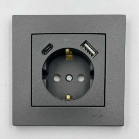 Розетка EL-BI VEGA антрацит матовый 1-я с/з + 2USB (Type C+A) 2A ( 510-016700-334 )