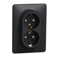 Подвійна розетка Schneider Electric Sedna Design з заземленням та шторками чорна SDD314221