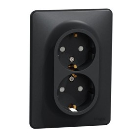 Двойная розетка Schneider Electric Sedna Design с заземлением и шторками черная SDD314221
