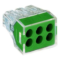 Шестипровідний клемний з'єднувач Wago 773-116 Push Wire® у прозорому корпусі із зеленою кришкою