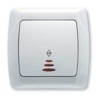 Выключатель 1-клавишный проходной с подсветкой, белый Carmen