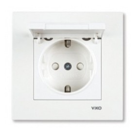 Розетка з кришкою та захисними шторками одномісна біла VIKO Karre