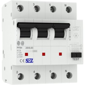 Пристрій захисного відключення (диференціальне реле) SEZ PFB4 25/0,03 4 P (PFB4_25/0.03)