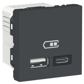 Двойная USB розетка Schneider Electric NU301854 тип А+тип С (антрацит)