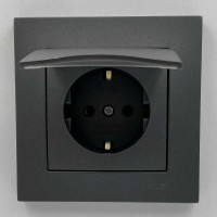 Розетка EL-BI VEGA антрацит матовый 1-я с заземлением с крышкой ( 510-016700-218 )