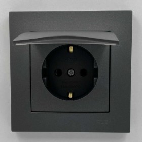 Розетка EL-BI VEGA антрацит матовый 1-я с заземлением с крышкой ( 510-016700-218 )