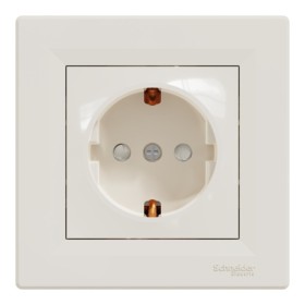 Розетка одинарная с защитными шторками кремовая Asfora, EPH2900223