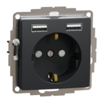 Розетка Schneider Electric Sedna Design & Elements с заземлением та 2 USB тип А черная SDD114052