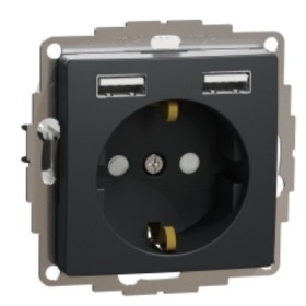 Розетка Schneider Electric Sedna Design & Elements с заземлением та 2 USB тип А черная SDD114052