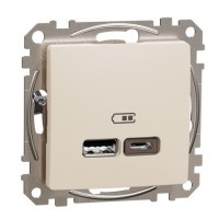USB-розетка Schneider Electric Sedna Design & Elements A+C 2,4A бежева SDD112402