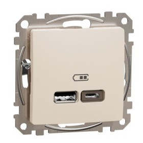 USB-розетка Schneider Electric Sedna Design & Elements A+C 2,4A бежева SDD112402