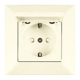 Розетка одинарна Meridian, з кришкою та заслінками, кремовий