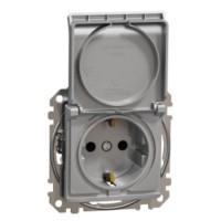 Розетка Schneider Electric Sedna Design & Elements з заземленням шторками та кришкою алюміній SDD113024