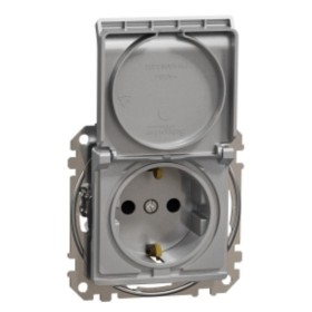 Розетка Schneider Electric Sedna Design & Elementsс заземлением шторками и крышкой алюминий SDD113024