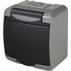 Розетка одноместная Eti Hermetics RHE-1s-SRG с з/к IP54 серая/графитовая крышка (4668106)