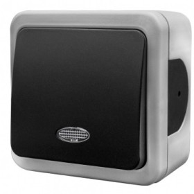 Накладний прохідний 1-кл вимикач NE-AD MULTIMA 92-52-05-I з led-підсвіткою сірий