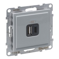 Розетка USB тип А+C 12Вт+15Вт 5В Legrand SUNO (алюминий) 721330