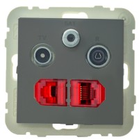 Розетка Logus 21546 TIS R-TV-SAT-2xRJ45 (Cat.6) (сірий)