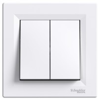 Выключатель кнопочный 2-клавишный белый Asfora, EPH1100121