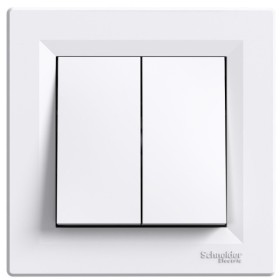 Выключатель кнопочный 2-клавишный белый Asfora, EPH1100121