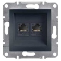 Розетка комп'ютерна 6 UTP подвійна без рамки антрацит Asfora, EPH4800171