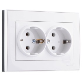Двойная розетка Lezard Rain (703-0202-127B) с з/к ПБТ (белая)