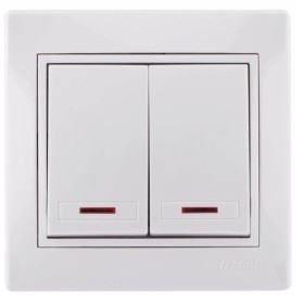 Вимикач 2-кл. з підсвічуванням білий Mira, Lezard