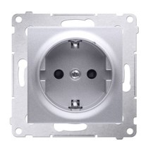 Одинарная электрическая розетка Kontakt Simon Simon 54 Premium DGSZ1Z.01/43 с заземлением Schuko со шторками (серебро)