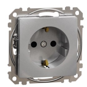 Розетка Schneider Electric Sedna Design & Elements с заземлением и шторками алюминий SDD113022
