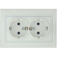 Розетка двойная с з/к белая, Mira, Lezard