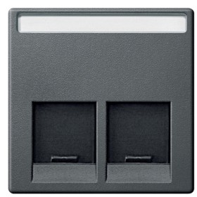 Центральная панель компьютерной розетки двойная RJ11 или RJ45 антрацит Merten, MTN466514