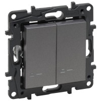 Двоклавішний вимикач Legrand Niloe Step 10А затискний механізм з підсвіткою сталь (863415)