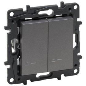 Двухклавишный выключатель Legrand Niloe Step 10А зажимной механизм с подсветкой сталь (863415)