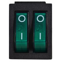 Перемикач Аско-Укрем KCD2-2101N GR/B (0-I) з підсвічуванням 2-х клавішний зелений (A0140040110)