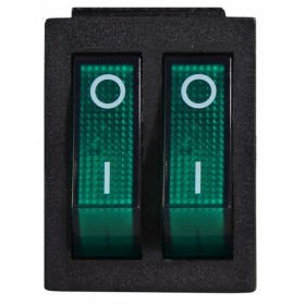 Перемикач Аско-Укрем KCD2-2101N GR/B (0-I) з підсвічуванням 2-х клавішний зелений (A0140040110)