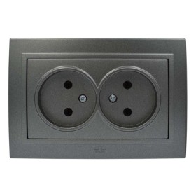 Розетка ELBI ZENA Silverline черный металлик 2-я без заземления ( 500-011100-908 )