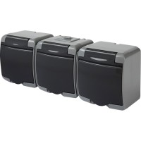 Розетка трехместная Eti Hermetics RHE-3s-SRG с з/к IP54 серая/графитовая крышка (4668108)