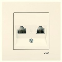 Розетка комп'ютер-телефон (RJ45 Cat 6, RJ11), кремова, Karre