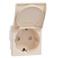 Розетка с заземлением Schneider Electric Unica New NU303744TA со шторками с крышкой 16А винтовой зажим бежевый