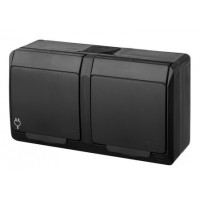 Розетка накладна 2-місна з кришкою чорна Elektro-Plast Hermes IP44, 0325-09