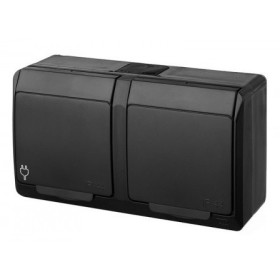Розетка накладна 2-місна з кришкою чорна Elektro-Plast Hermes IP44, 0325-09